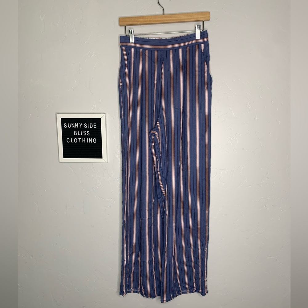Band of Gypsies Blue Pink Striped High Waist Flare Flowy Pants Size Medium